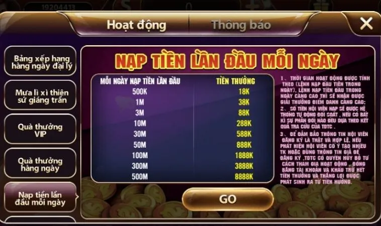 Chương trình Thưởng Nạp Đầu Tại Nhà Cái TDTC
